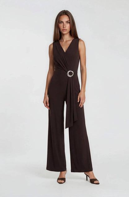 Dark Brown V-Neck Jumpsuit