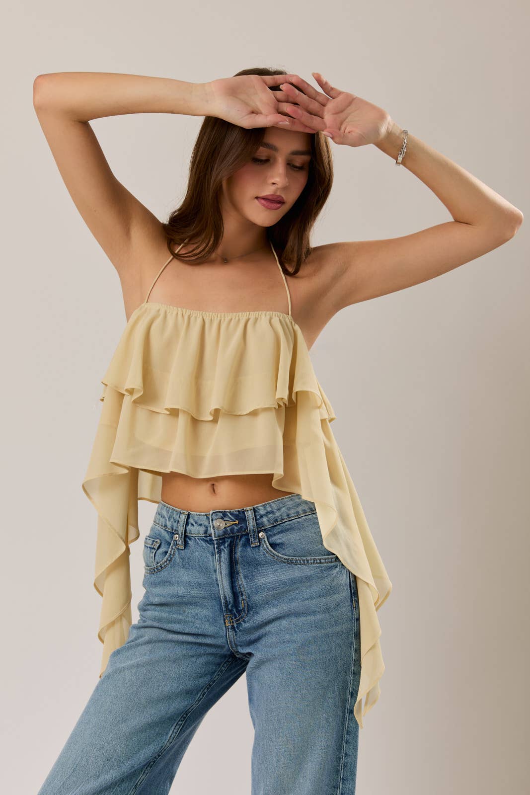 Halter Neck Ruffled Mustard Top