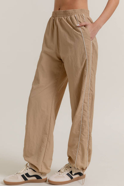 Khaki Side Piping Track Pants w/ Stopper