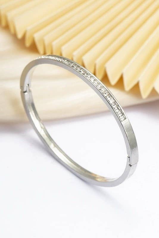 18K Non-Tarnish Rhinestone Detail Bangle | Silver Or Gold