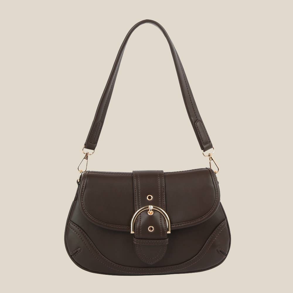 Leather Fashion Buckle Flap Shoulder Bag - THREE COLORS