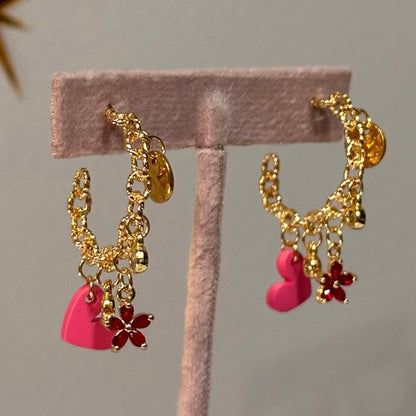 Chain Hoop Charm Earrings - Flower Girl