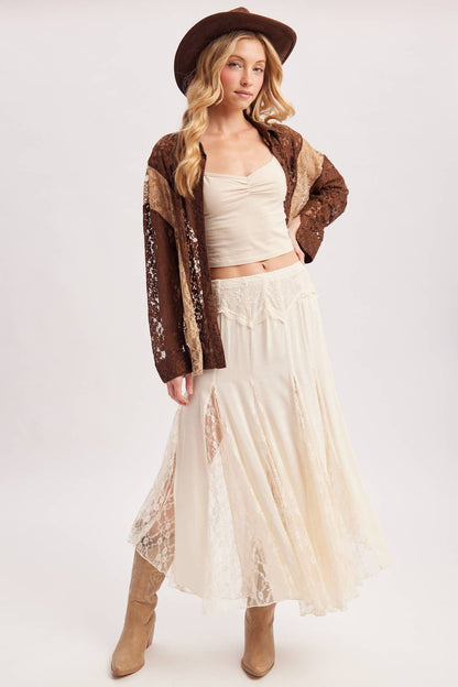 Boho Ivory Lace Maxi Skirt
