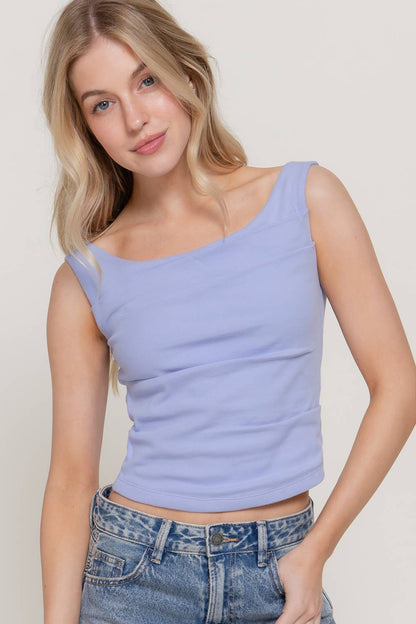 Sleeveless Wide Boat Neck Draped Knit Top