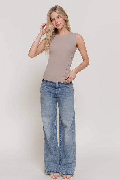 Boat Neck Top with Diagonal Placket