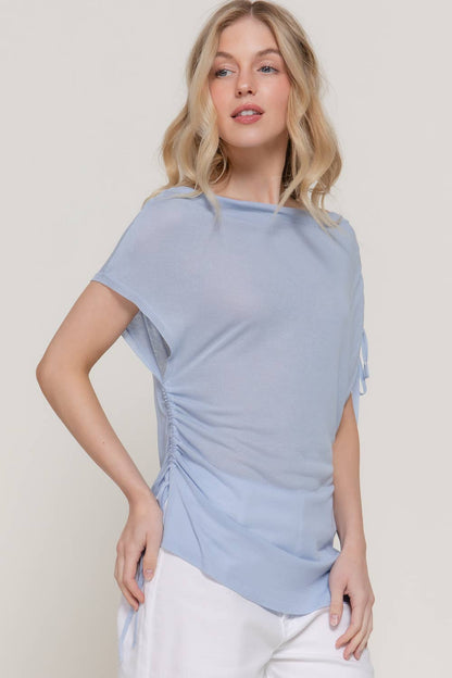 Asymmetric Side Drawstring Sweater Top