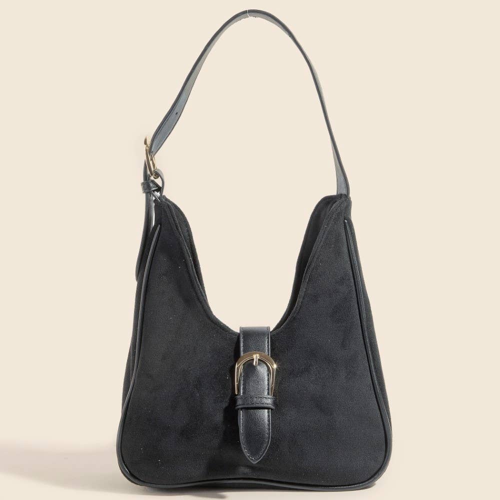 Buckle Accent Faux Suede Hand Bag