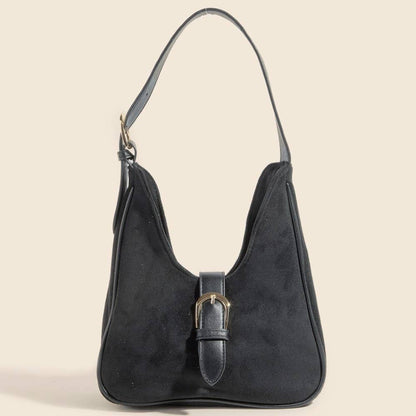 Buckle Accent Faux Suede Hand Bag