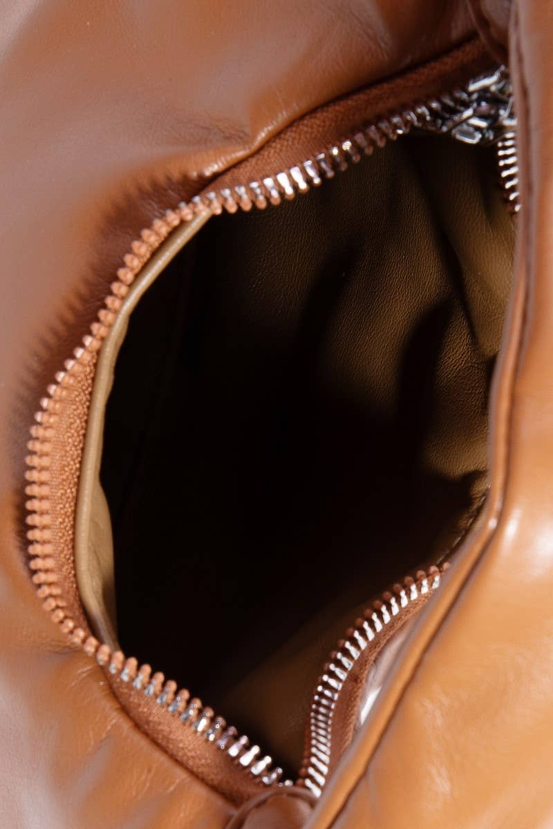 Black Puffy PU Leather Hand Bag