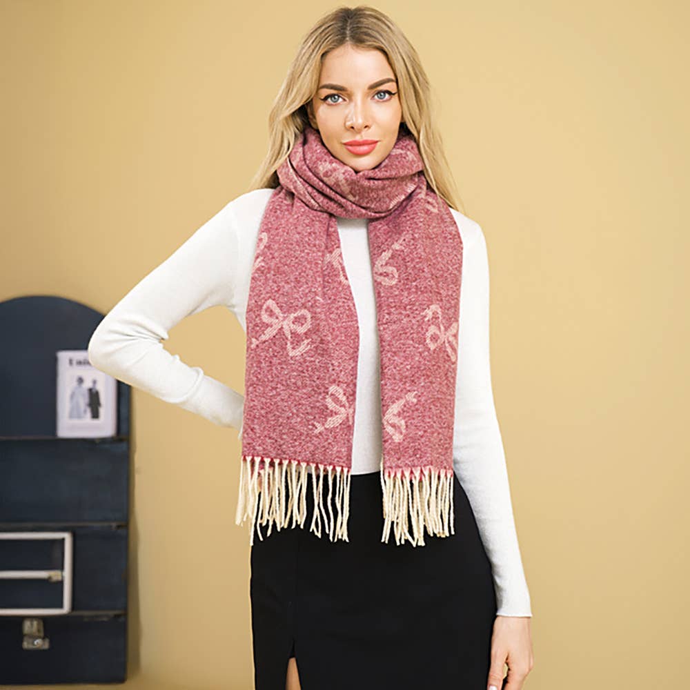 Black Bow Pattern Fringe Scarf