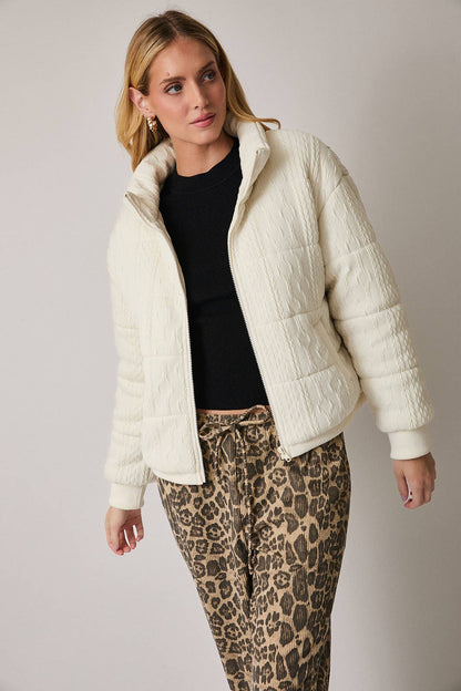 Cream Quilted Knit Jacket