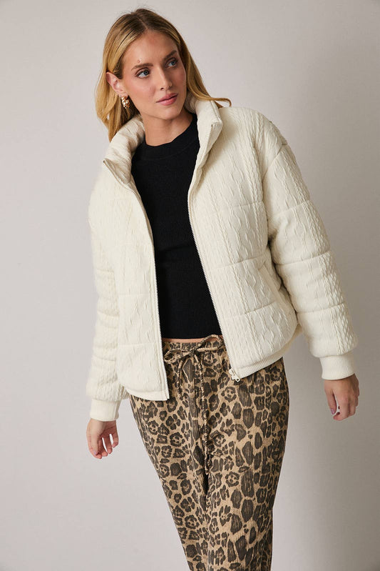 Cream Quilted Knit Jacket