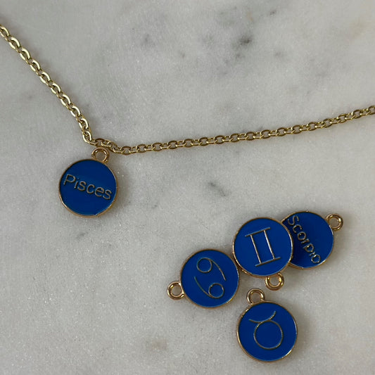 Dark Blue Double Sided Gold Zodiac Charms