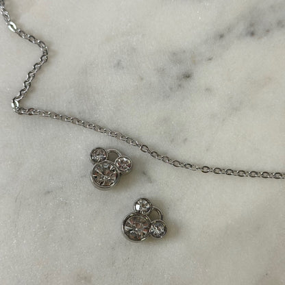 Magical Mouse Rhinestone Silver Charm