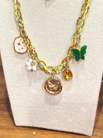 Lucky Girl Threaded Green Charm Necklace