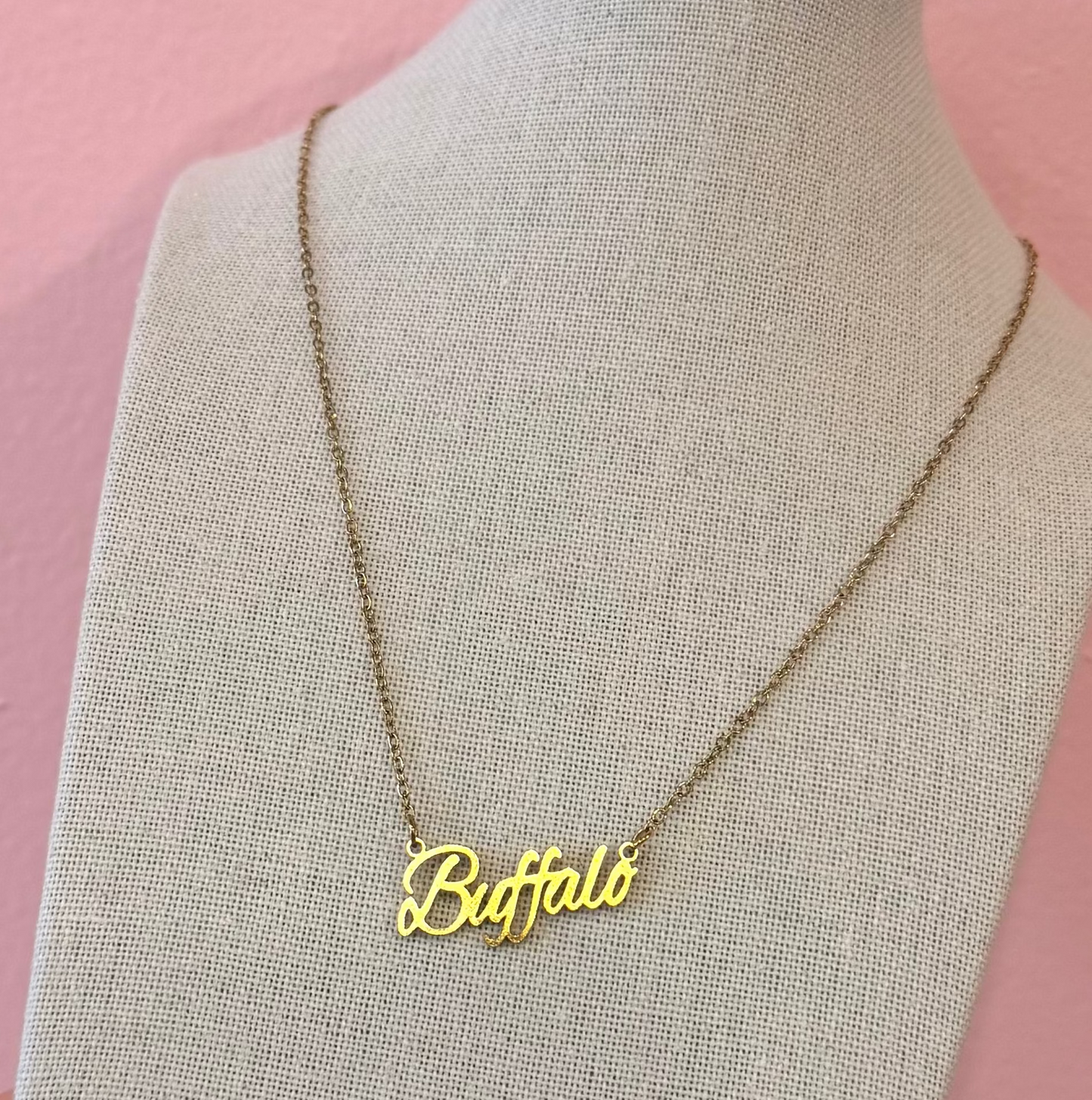 Gold Script "Buffalo" Necklace