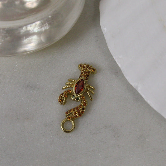 Rhinestone Orange Crab Gold Charm