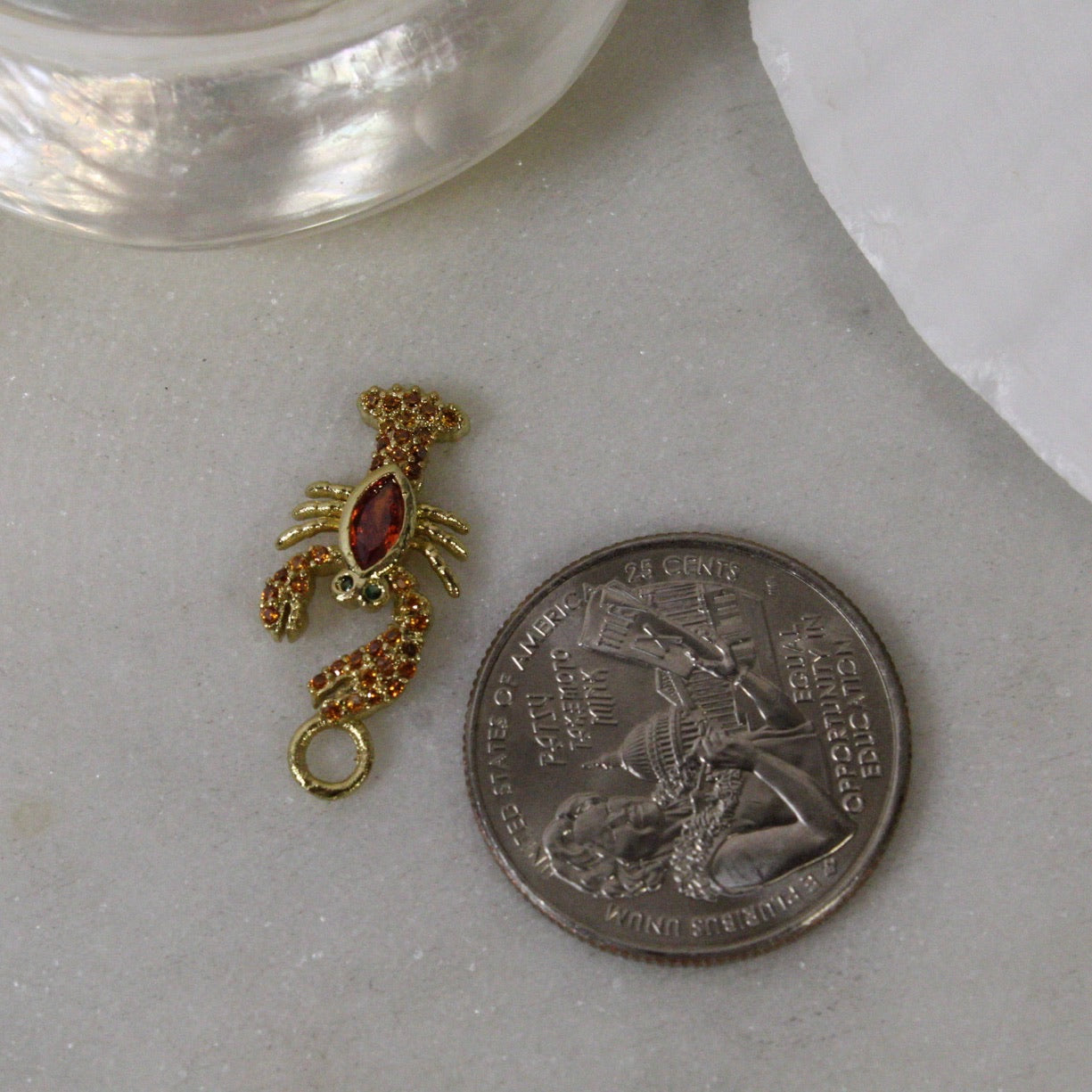 Rhinestone Orange Crab Gold Charm