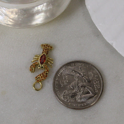 Rhinestone Orange Crab Gold Charm