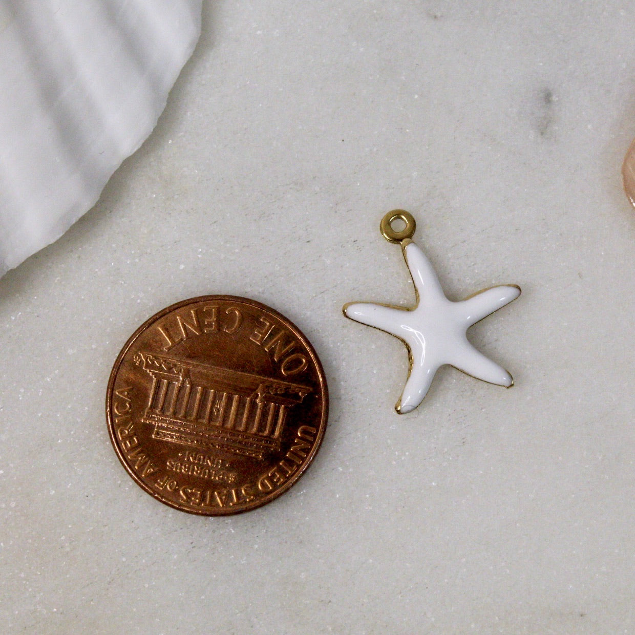 White Embossed Gold Starfish Charm