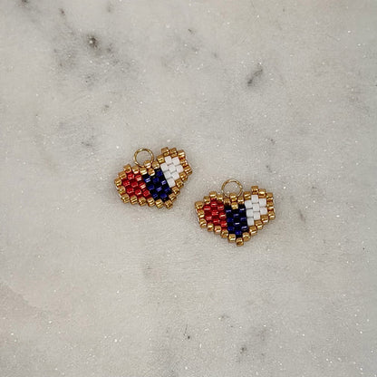 Beaded Red, White, and Blue Heart Charm