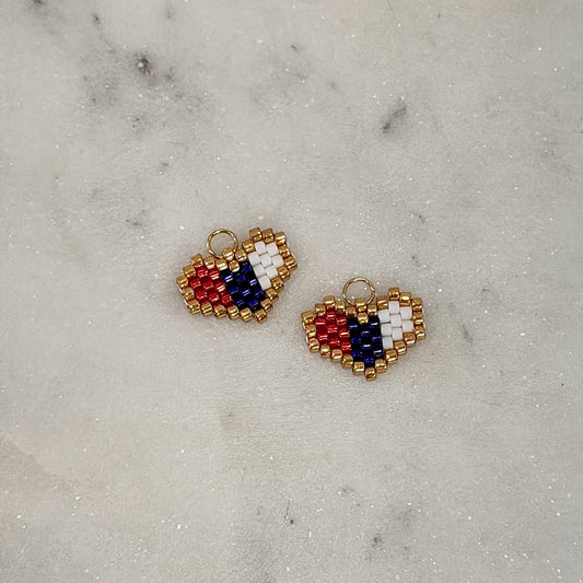 Beaded Red, White, and Blue Heart Charm