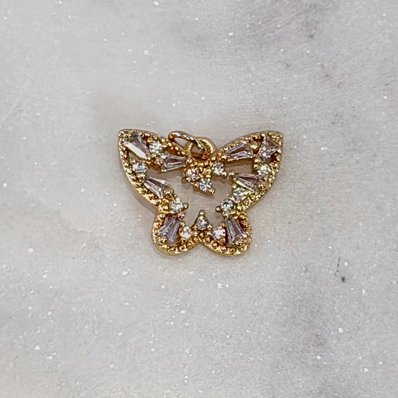 Rhinestone Detail Large Gold Butterfly Charm