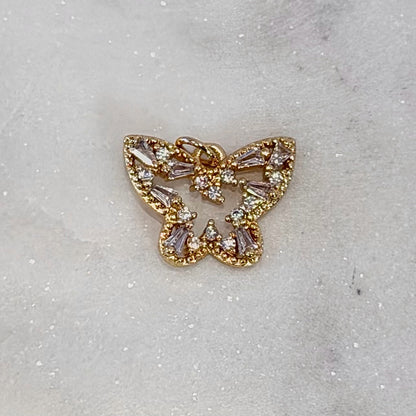 Rhinestone Detail Large Gold Butterfly Charm