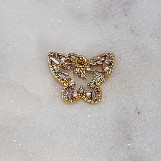 Rhinestone Detail Large Gold Butterfly Charm