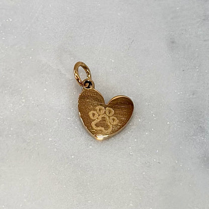 Heart Paw Engraved Gold Charm