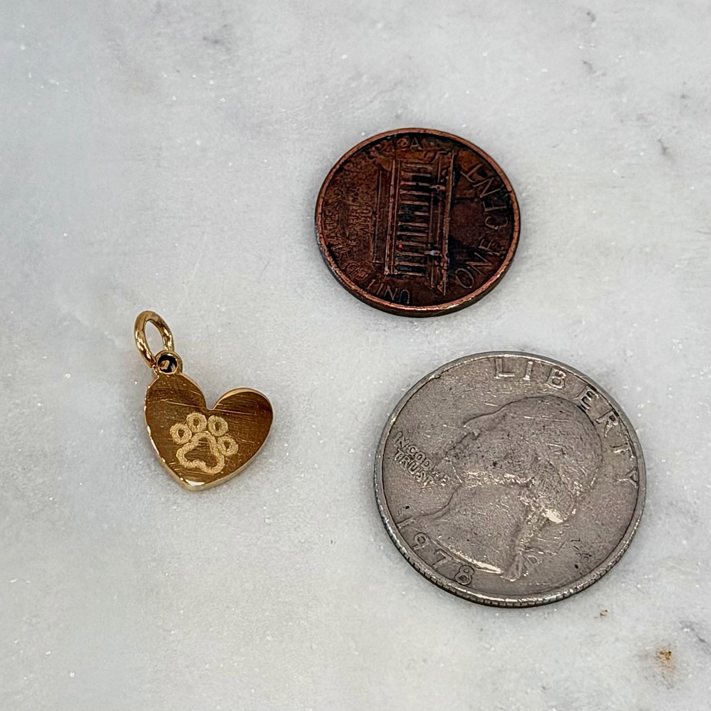 Heart Paw Engraved Gold Charm