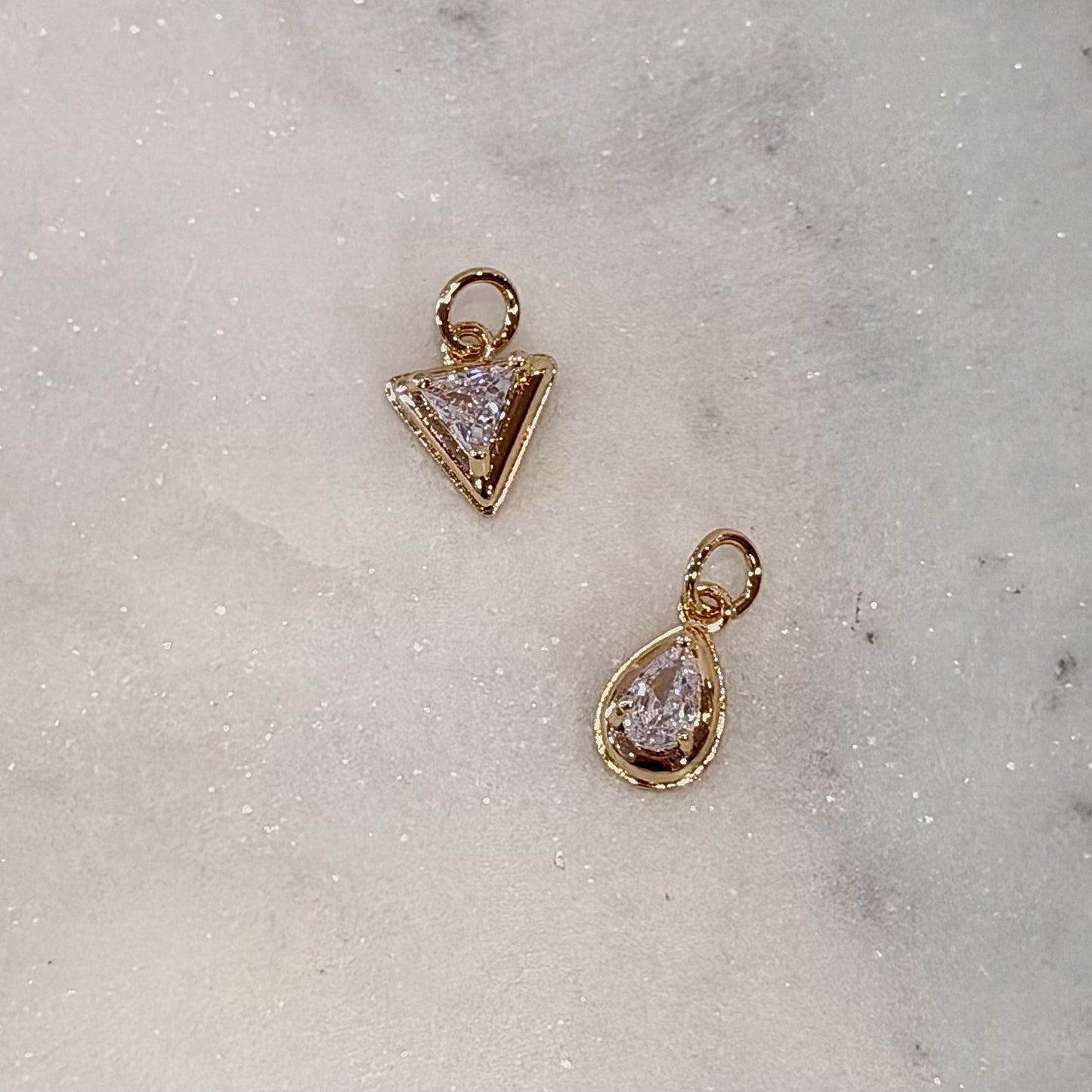 Rhinestone Oval or Triangle Detail Charm |Gold