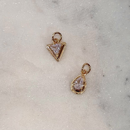 Rhinestone Oval or Triangle Detail Charm |Gold