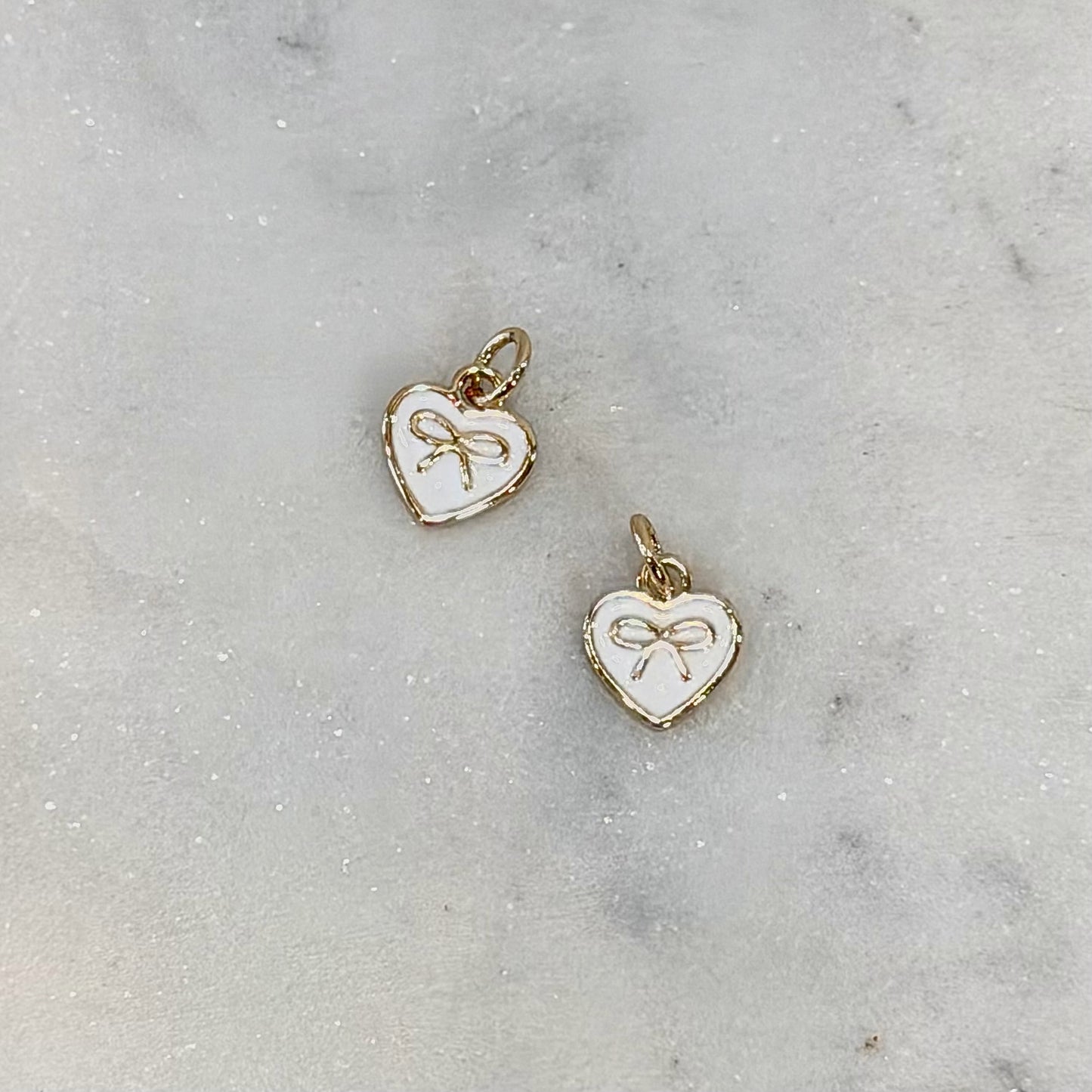 Heart White Bow Detail Charm | Gold