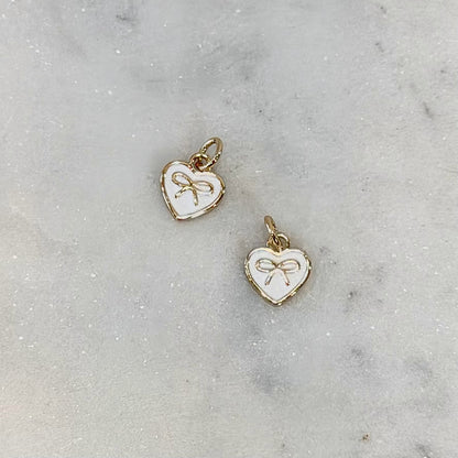 Heart White Bow Detail Charm | Gold