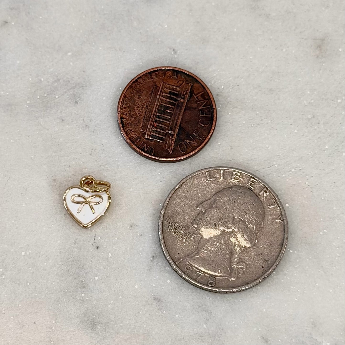 Heart White Bow Detail Charm | Gold