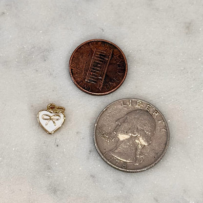 Heart White Bow Detail Charm | Gold