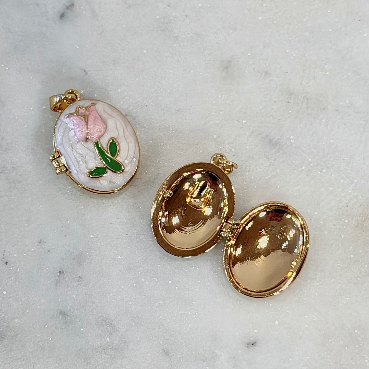Large Pink Tulip Locket Charm