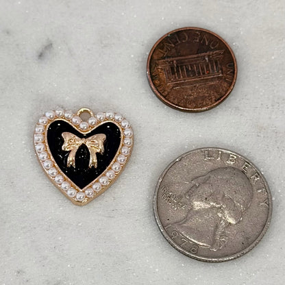 Ornate Pearl Detail Heart and Bow Colored Charms