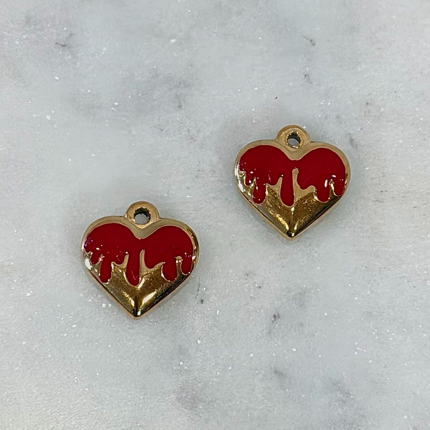 Dripping Heart Red Color Charm | Gold