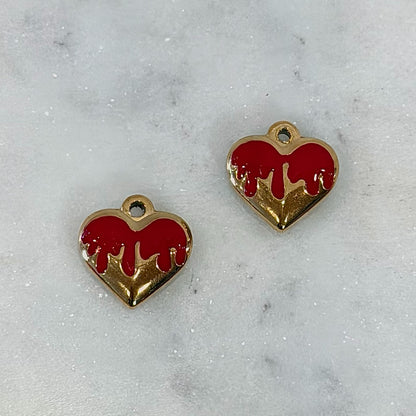 Dripping Heart Red Color Charm | Gold