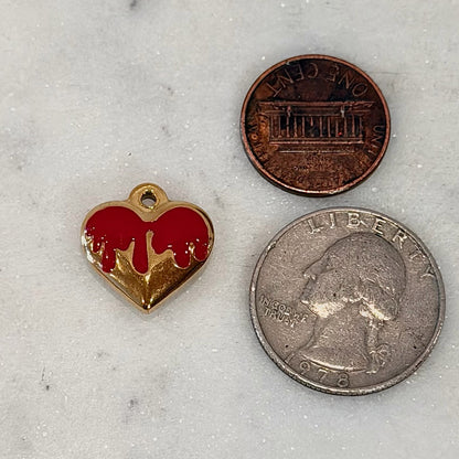 Dripping Heart Red Color Charm | Gold