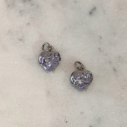 Dripping Rhinestone Heart Silver Charm