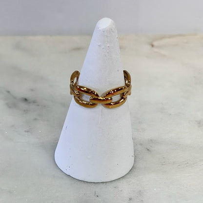 Oval Chain Link Adjustable Charm Ring | Gold