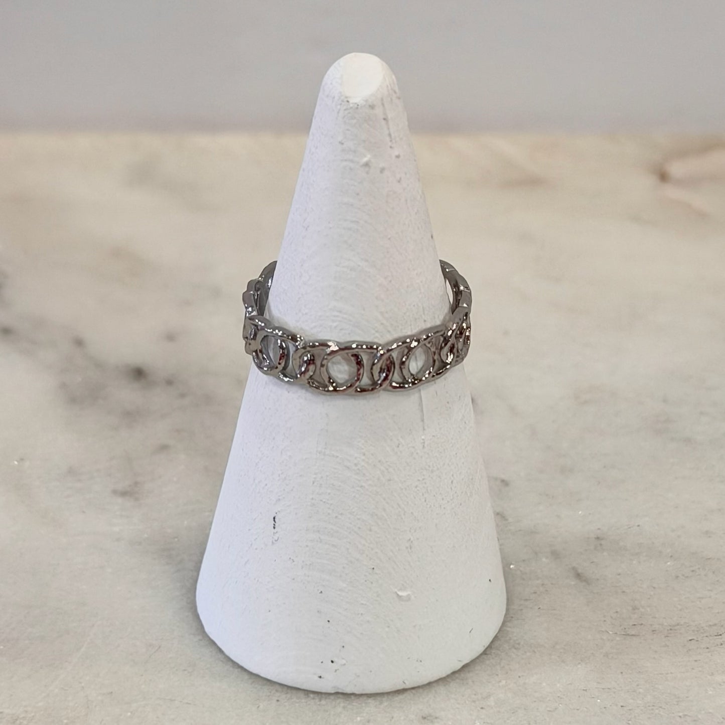 Interlink Chain Adjustable Charm Ring | Silver