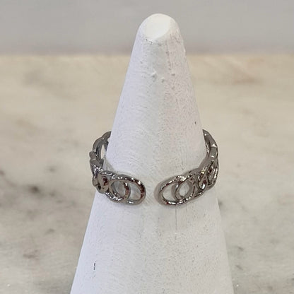 Interlink Chain Adjustable Charm Ring | Silver