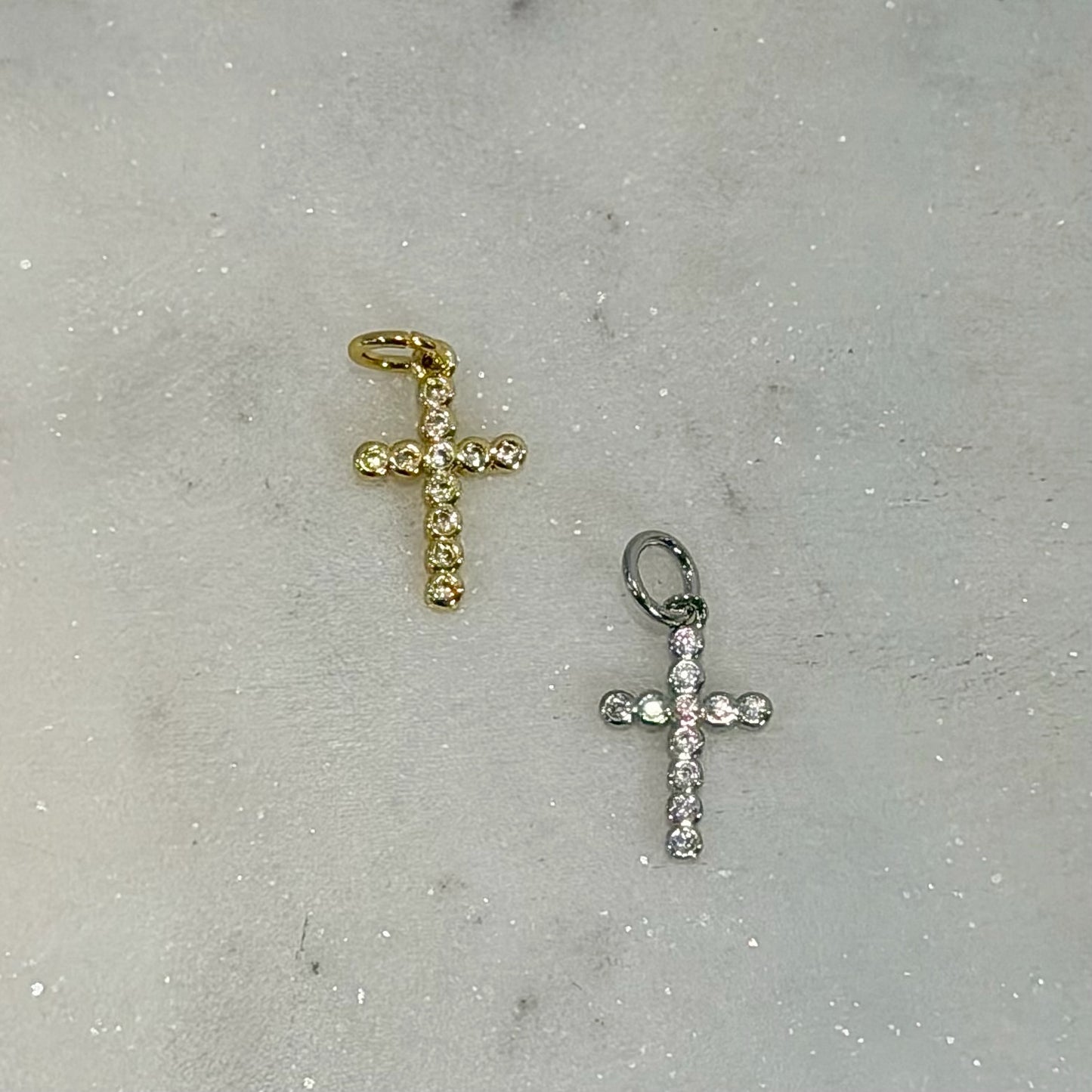 Rhinestone Bubble Cross Charm | Gold or Silver