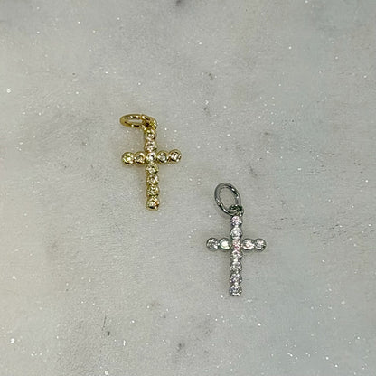 Rhinestone Bubble Cross Charm | Gold or Silver