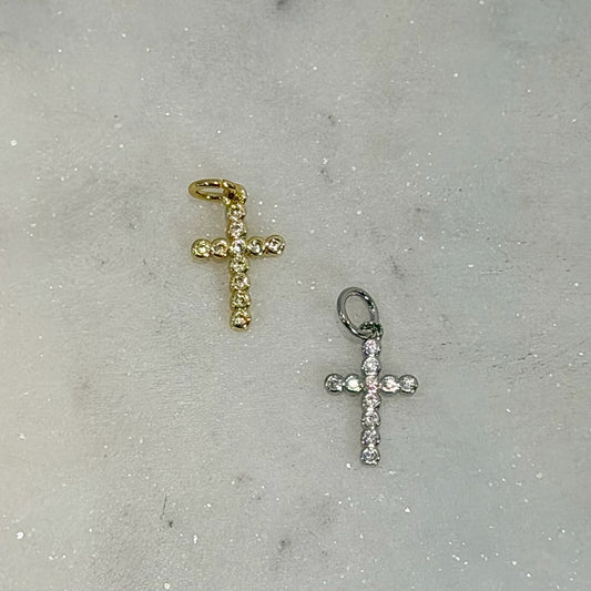 Rhinestone Bubble Cross Charm | Gold or Silver