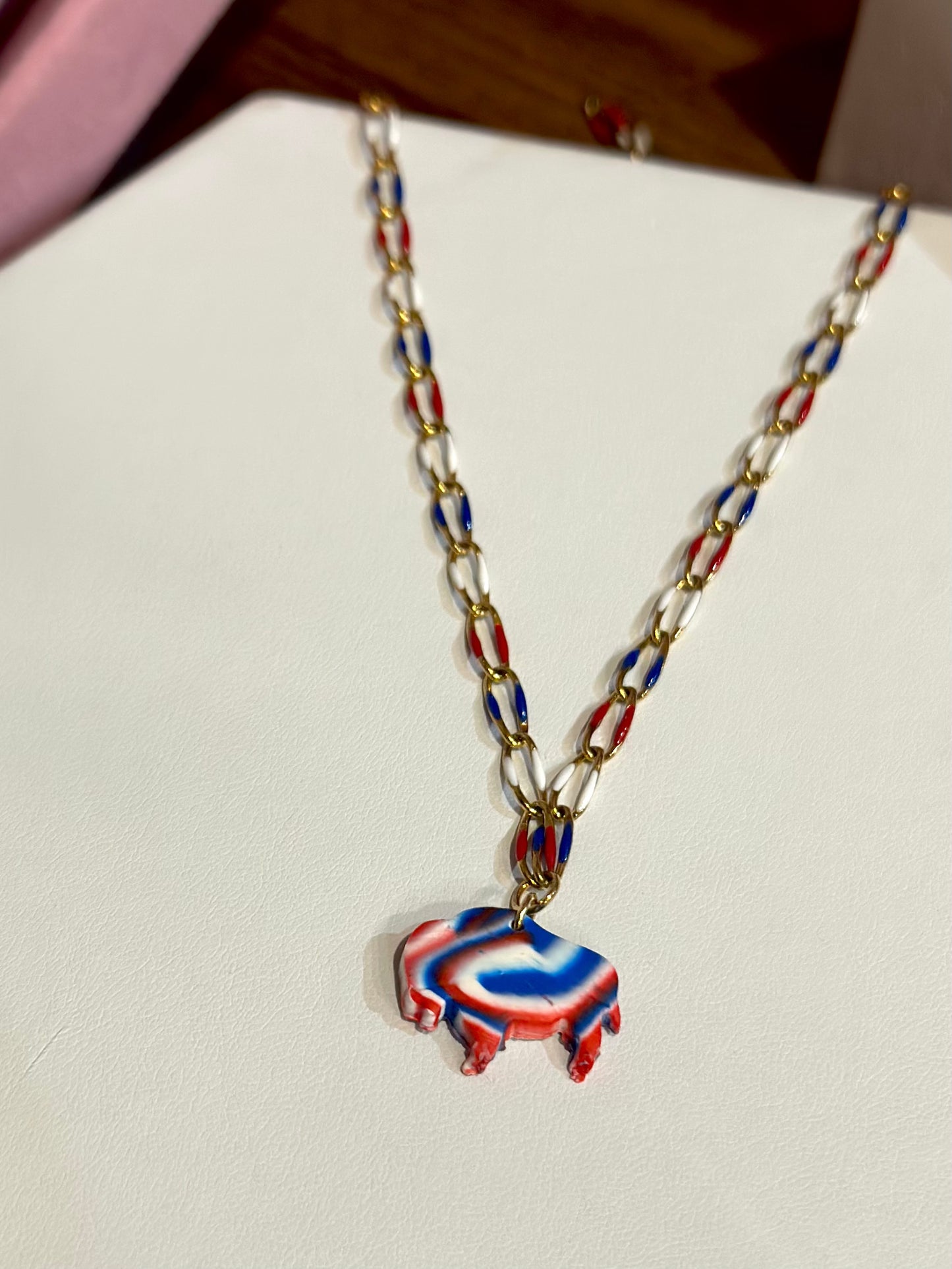 Red, White and Blue Buffalo Pendant Necklace